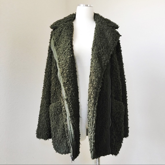 Hollister Jackets & Blazers - HOLLISTER Shag Teddy Bear Moto Jacket Coat Green S